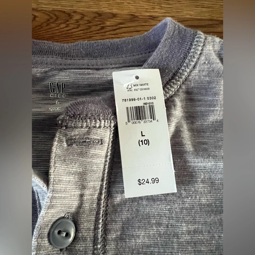 GAP Kids Long Sleeve Henley Shirt size Large NWT